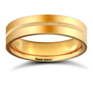 9ct Yellow Gold Standard Weight Flat Profile Centre Groove Wedding Ring