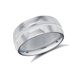18ct White Gold Standard Weight Court Profile Centre Groove Wedding Ring